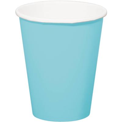 Folat Feest drinkbekers - 8x stuks - lichtblauw - papier - 350 ml - verjaardag/party