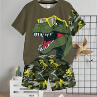 Boys' Cartoon Bear Print Short Sleeve Shirt and Shorts Set Multicolor-10 / 5Y