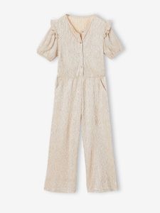 Feestelijke jumpsuit met pofmouwen en volants voor meisjes goud