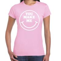 Verkleed T-shirt voor dames - you make me - Smile Emoticon - lichtroze - carnaval - foute party - fe