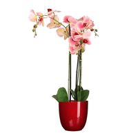 Orchidee kunstplant roze - 75 cm - inclusief bloempot rood glans - Kunstplanten