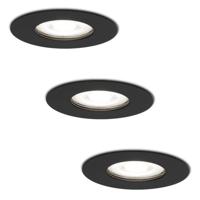 Set van 3 Bari LED inbouwspots - 4 Watt 345 Lumen - 6500K daglicht wit - GU10 - Dimbaar - Rond - IP64 Waterdicht - Zwart - Voor binnen, buiten en badkamer