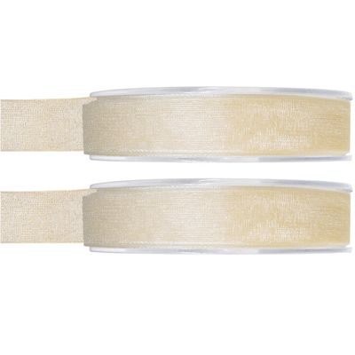 2x Hobby/decoratie ivoorwitte organza sierlinten 1,5 cm/15 mm x 20 meter