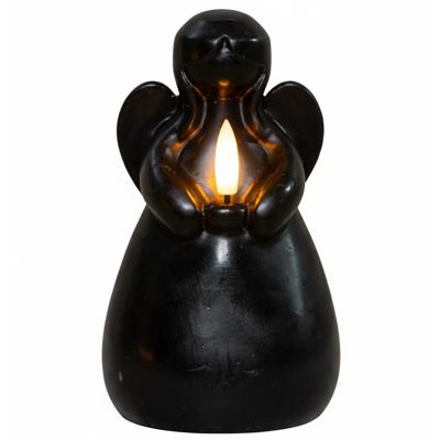 LED herdenkingskaars engel?- zwart - 14 x 8 cm - met timer - op batterijen