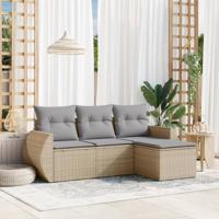 4-delige Loungeset met kussens poly rattan beige