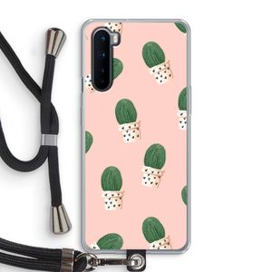 Cactusprint roze: OnePlus Nord Transparant Hoesje met koord
