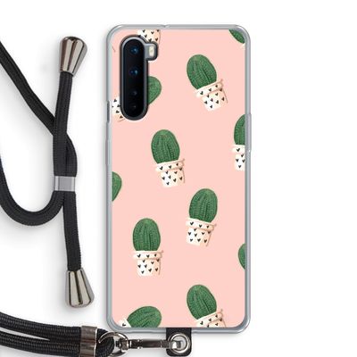Cactusprint roze: OnePlus Nord Transparant Hoesje met koord