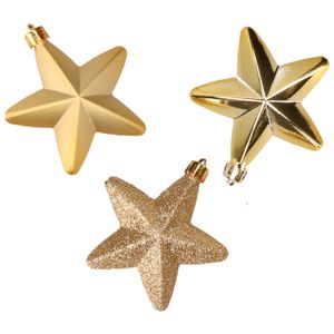 6x stuks kunststof sterren kerstballen 7 cm goud glans/mat/glitter