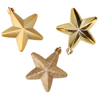 6x stuks kunststof sterren kerstballen 7 cm goud glans/mat/glitter