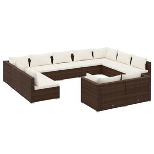 vidaXL 11-delige Loungeset met kussens poly rattan bruin