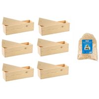 6x Houten wijnkist/verpakking met schuifdeksel/150 gram houtwol