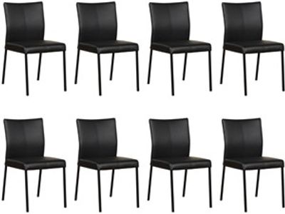 Set van 8 Zwarte leren moderne eetkamerstoelen Basic - poot vierkant zwart - Hermes Leer Nero (zwart leer)