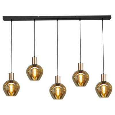 Masterlight Zwarte hanglamp met goudBounty 5-lichts curiosa glas - 2471-05-02-130-5-3