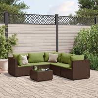 6-delige Loungeset met kussens poly rattan bruin