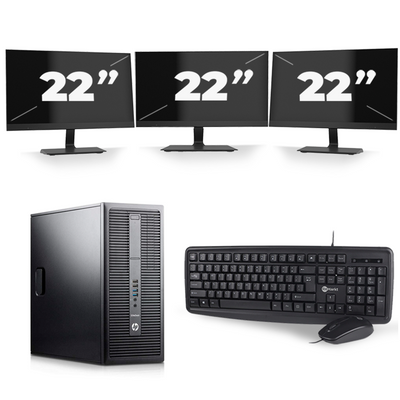 HP EliteDesk 800 G2 Tower - Intel Core i3-6e Generatie - 8GB RAM - 256GB SSD - Windows 11 + 3x 22 inch Monitor