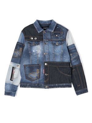 DSQUARED2 KIDS veste en jean à design patchwork - Bleu