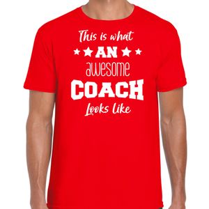 Cadeau t-shirt voor heren - awesome coach - coaches bedankje - rood