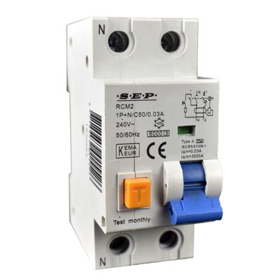 SEP Aardlekautomaat 20A B Kar 30mA 2 polig 36mm RCM2 Kema Keur 230V automaat en aardlek in een