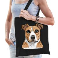 Cadeau tas voor hondenliefhebbers - zwart - Staffordshire terrier - cartoon - katoen - 42 x 38 cm