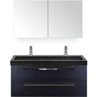 Seville Badmeubelset 120 cm - 2 Laden Black Oak - Wastafel Lucca Enkel met Spiegelkast