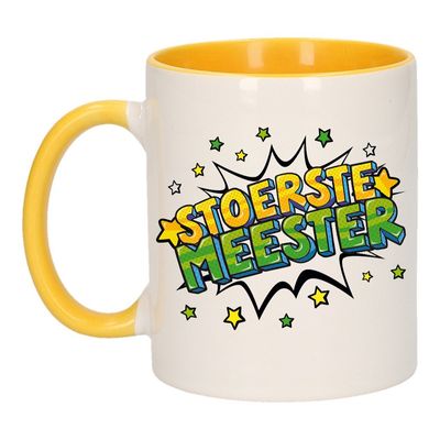 Stoerste meester cadeau mok / beker wit en geel 300 ml