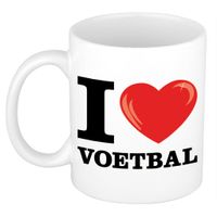I Love voetbal cadeau mok / beker wit met hartje 300 ml - thumbnail