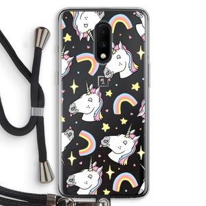 Rainbow Unicorn: OnePlus 7 Transparant Hoesje met koord