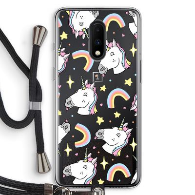 Rainbow Unicorn: OnePlus 7 Transparant Hoesje met koord