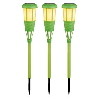 3x stuks solar tuinfakkel/tuinlamp groen op zonne-energie 61 cm