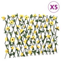 VidaXL Kunstplant klimop op latwerk 5 st uittrekbaar 180x60 cm geel