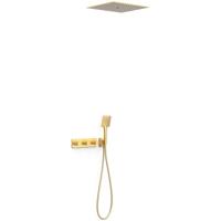 Regendouche set Tres B-System | Inbouw | Thermostaatkraan | 3-weg | Rechthoekig | 24k Goud mat