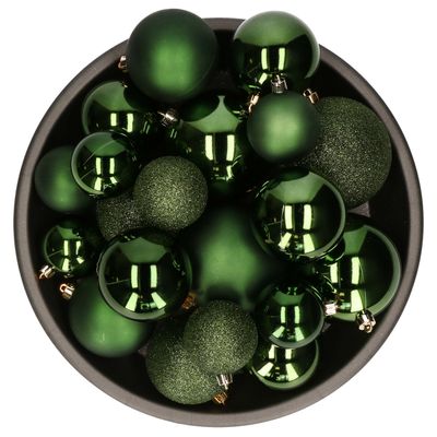 Decoris kerstballen - 26x st - dark green - kunststof - mix 6, 8 en 10 cm