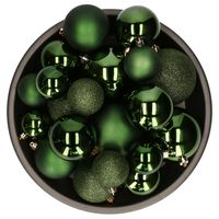 Decoris kerstballen - 26x st - dark green - kunststof - mix 6, 8 en 10 cm