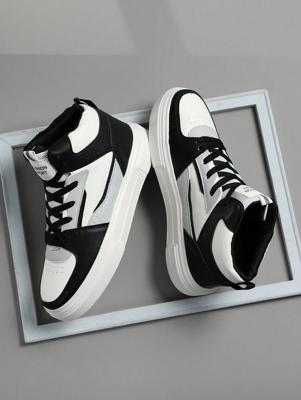 Men's High-Top Skate Shoes - Black and White PU Leather Sneakers Black / EUR42