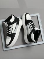 Men's High-Top Skate Shoes - Black and White PU Leather Sneakers Black / EUR42