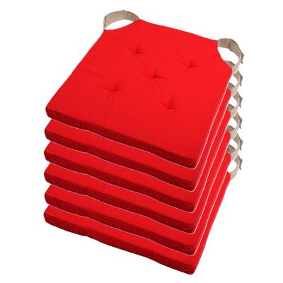 Stof Textile stoelkussen DUO - 6x - rood - 38 x 38 x 4 cm - klittenband sluiting