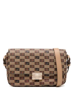 Moreau sac porté épaule en cuir à imprimé monogrammé - Marron