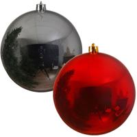 Decoris Grote kerstballen - 6x - zilver en rood - D14 cm - kunststof - onbreekbaar - kerstversiering