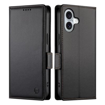 Lunso iPhone 17 hoesje - PU leren Bookcase met ruimte voor pasjes - Zwart