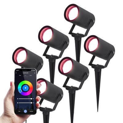 Set van 6 Spikey Smart prikspots - RGBWW - Wifi + Bluetooth - 5,5 Watt 345 lumen - IP65 Waterdicht - Bestuurbaar via app - Google Home, Amazon Alexa en Siri - Zwart - Tuinspots