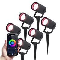 Set van 6 Spikey Smart prikspots - RGBWW - Wifi + Bluetooth - 5,5 Watt 345 lumen - IP65 Waterdicht - Bestuurbaar via app - Google Home, Amazon Alexa en Siri - Zwart - Tuinspots