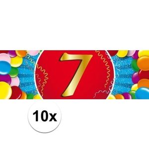 10x 7 Jaar leeftijd stickers 19 x 6 cm verjaardag versiering