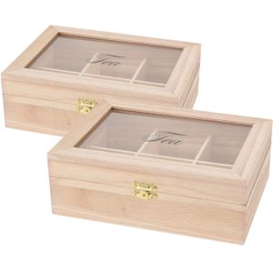 2x stuks houten theedoos 6-vaks 21 x 16 x 8 cm