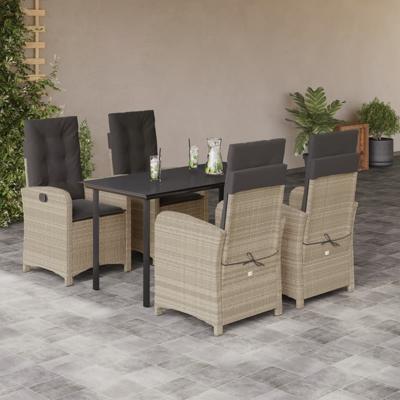 5-delige Tuinset met kussens poly rattan lichtgrijs