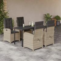 5-delige Tuinset met kussens poly rattan lichtgrijs