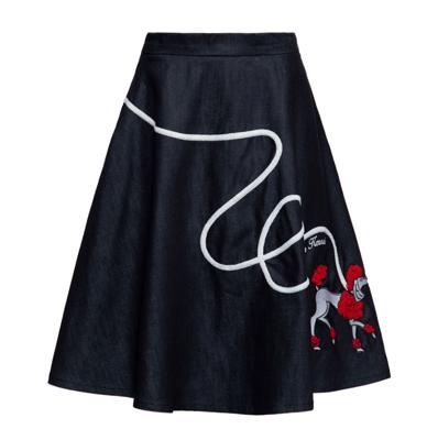 Queen Kerosin Poodle Retro Swing Skirt Denim-XS