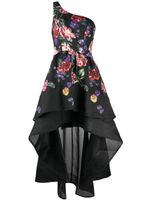 Marchesa Notte robe asymétrique à fleurs brodées - Noir