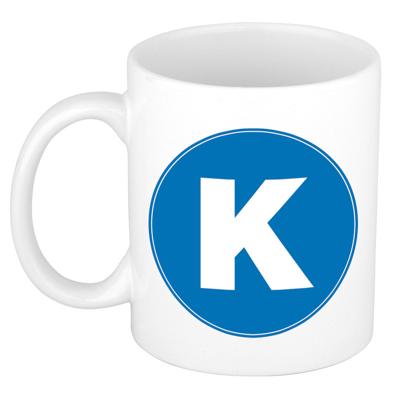 Koffie mok met de letter K - beker - blauw - eerste letter van een voornaam - wit - 300 ml Koffie mok met de letter K - beker - blauw - eerste letter van een voornaam - wit - 300 ml