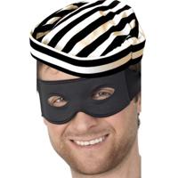 Carnaval verkleed Boeven muts en oogmasker - 2x stuks - zwart/wit - volwassenen - Gevangenen - boef Carnaval verkleed Boeven muts en oogmasker - 2x stuks - zwart/wit - volwassenen - Gevangenen - boef
