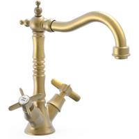 Wastafelkraan Tres Clasic | Opbouw | Draaibare uitloop | Mengkraan | Standaard model | 2-knops | Vintage | Messing mat